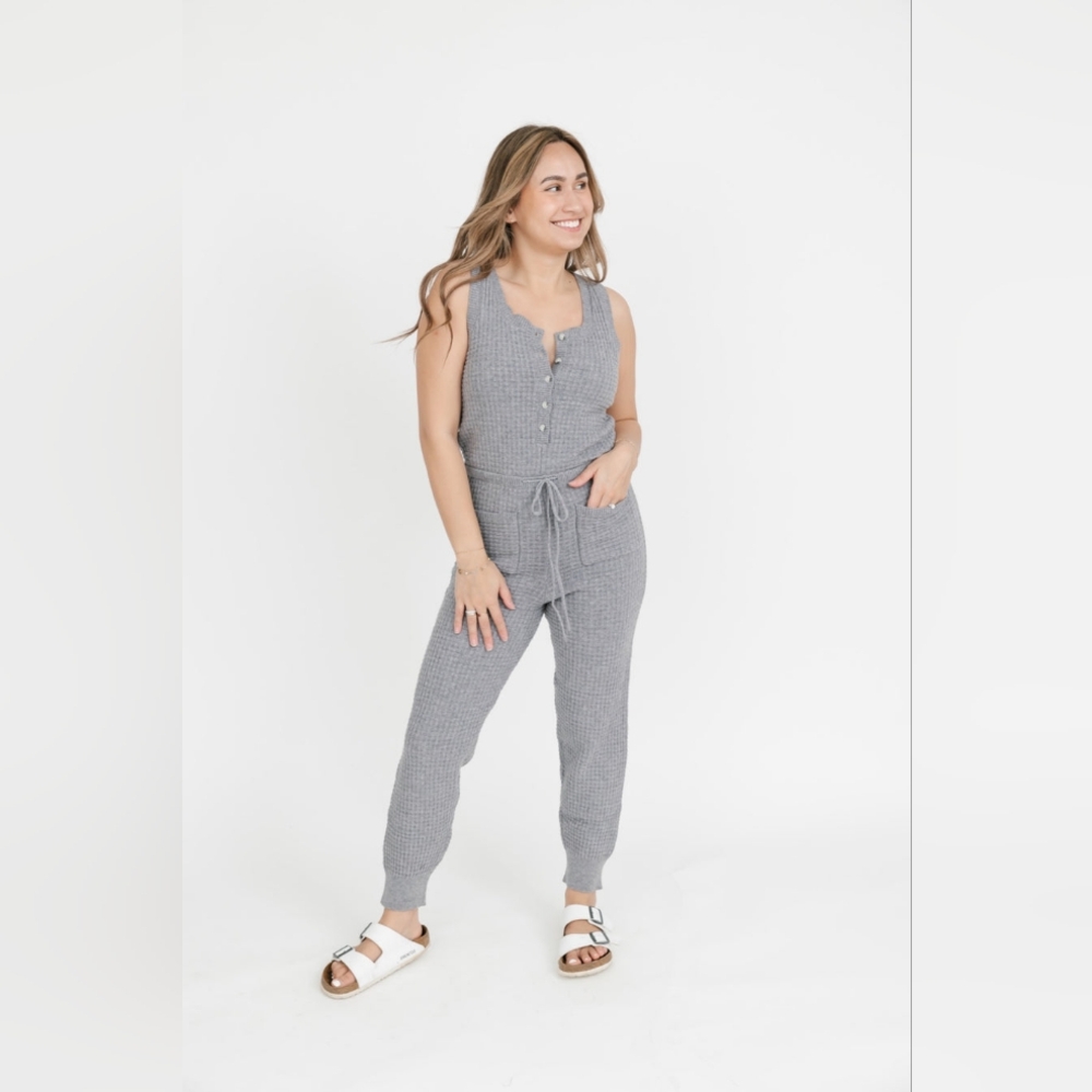 Waffle Knit Button Up Romper